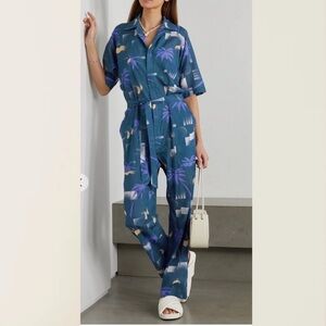 Paradised Apres Beach belted printed voile jumpsuit Lagenlook Bohemian Vacation